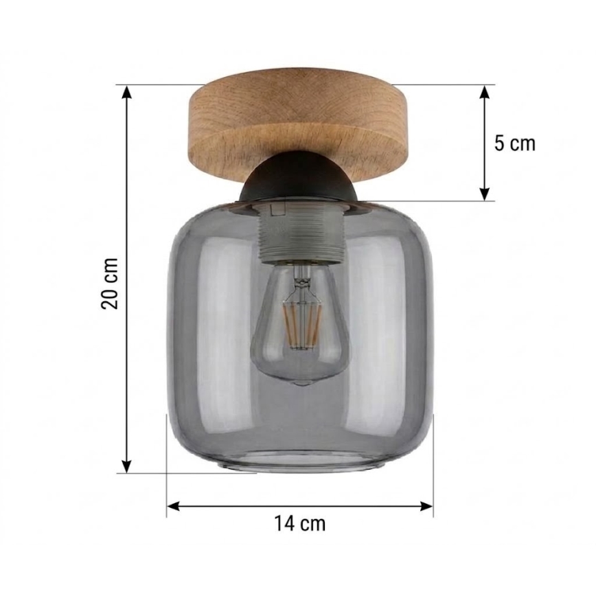 BRILAGI - Plafonnier LED RETRO GLASS 1xE27/60W/230V Ø 14 cm chêne/gris fumé