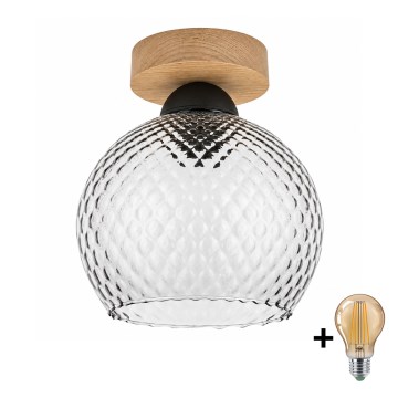 BRILAGI - Plafonnier LED RETRO GLASS 1xE27/60W/230V Ø 18 cm chêne/gris fumé