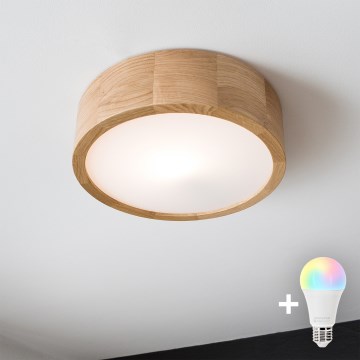 Brilagi - Plafonnier LED RGBW dimmable CARVALHO 1xE27/15W/230V 2700-6500K Wi-Fi chêne Ø 27,5 cm