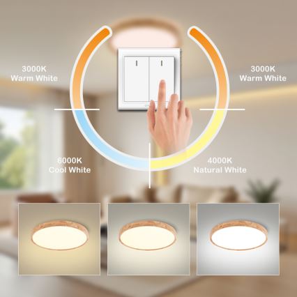 Brilagi - Plafonnier LED WOODROUND LED/30W/230V 3000/4000/6000K Ø 40 cm bois IRC 90