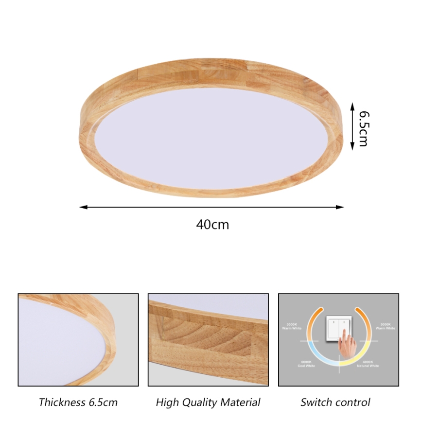 Brilagi - Plafonnier LED WOODROUND LED/30W/230V 3000/4000/6000K Ø 40 cm bois IRC 90
