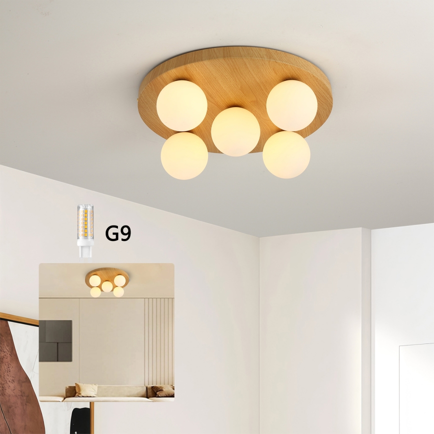 Brilagi - Plafonnier LUND WOOD 5 x G9, 9W, 230V, Ø 40 cm, finition bois