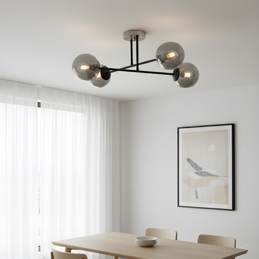 Brilagi - Plafonnier MALIVA 4xE14/15W/230V chrome mat/verre fumé