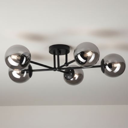 Brilagi - Plafonnier MALIVA 6xE14/15W/230V noir/verre fumé