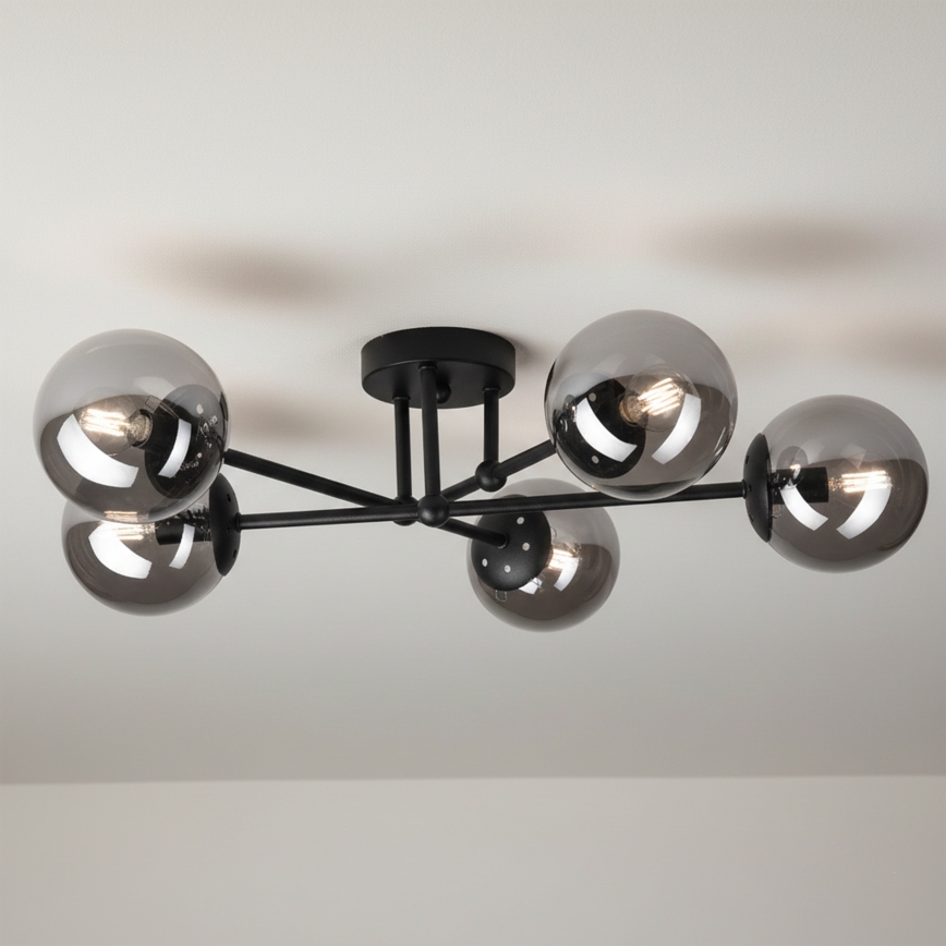 Brilagi - Plafonnier MALIVA 6xE14/15W/230V noir/verre fumé