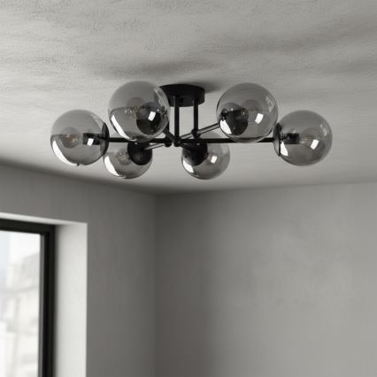 Brilagi - Plafonnier MALIVA 6xE14/15W/230V noir/verre fumé