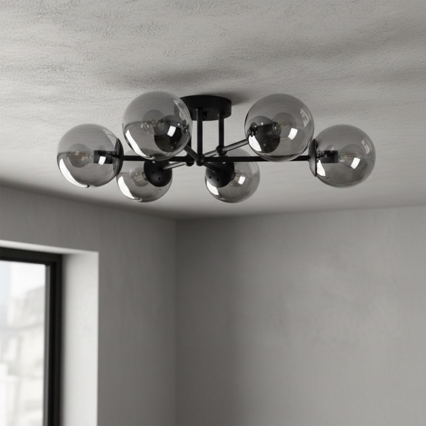 Brilagi - Plafonnier MALIVA 6xE14/15W/230V noir/verre fumé