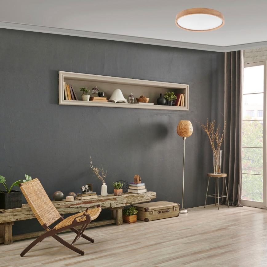 Brilagi - Plafonnier à intensité variable MANAROLA SMART LED/36W/230V 2700-6500K chêne d. 51 cm Wi-Fi + Télécommande Tuya