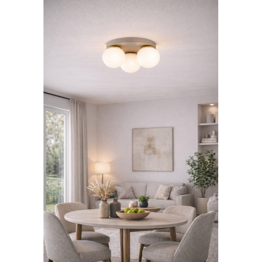 Brilagi - Plafonnier MILO ECRU 3 x E27 / 60 W / 230 V Ø 35 cm beige/doré