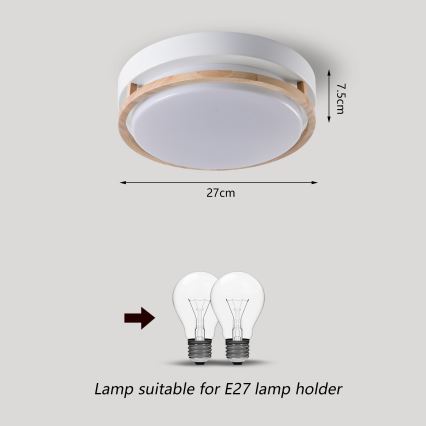 Brilagi - Plafonnier ORINO 2xE27/40W/230V Ø 27 cm blanc/chêne