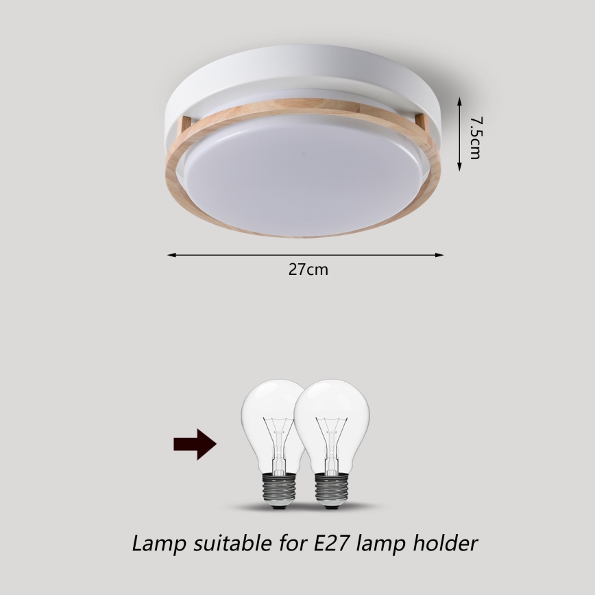 Brilagi - Plafonnier ORINO 2xE27/40W/230V Ø 27 cm blanc/chêne