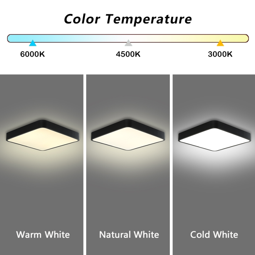 Brilagi - Plafonnier POOL SQUARE LED/48W/230V 3000/4500/6000K 50x50 cm noir