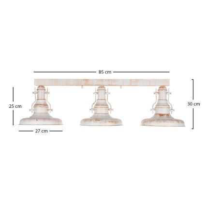 Brilagi - Plafonnier PYRONIC 3xE27/40W/230V crème/patine