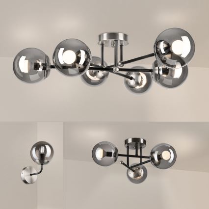 Brilagi - Plafonnier semi-encastré MALIVA 6xE14/15W/230V chrome mat/fumé