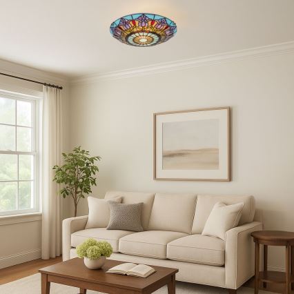 Brilagi - Plafonnier Tiffany en vitrail LORAS 2xE27/60W/230V
