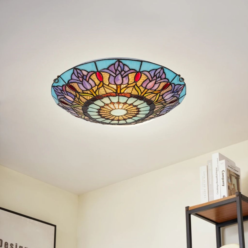 Brilagi - Plafonnier Tiffany en vitrail LORAS 2xE27/60W/230V