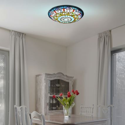 Brilagi - Plafonnier Tiffany en vitrail LORAS 2xE27/60W/230V