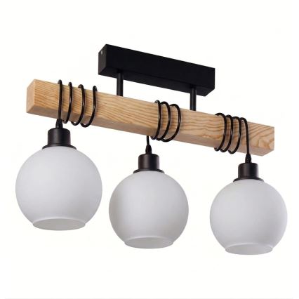 Brilagi - Plafonnier WOOD GLASS 3xE27/60W/230V pin/noir/blanc