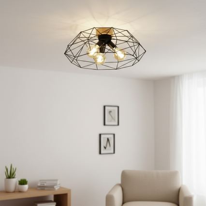 Brilagi - Plafonnier WOODY BASKET 3xE27/60W/230V Ø 60 cm chêne