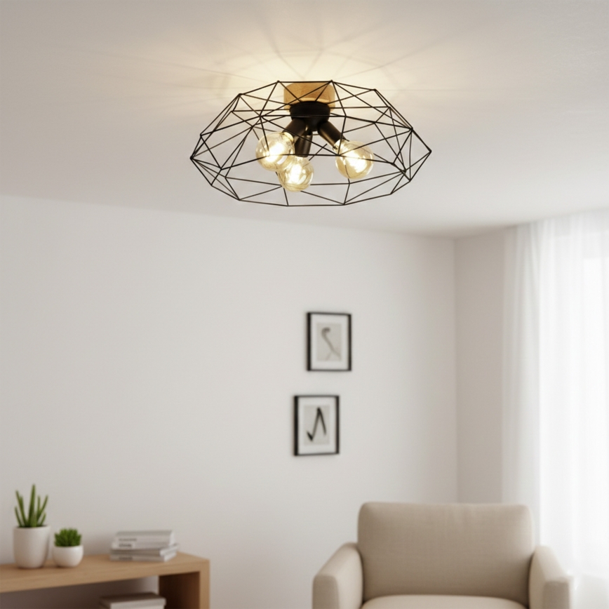Brilagi - Plafonnier WOODY BASKET 3xE27/60W/230V Ø 60 cm chêne