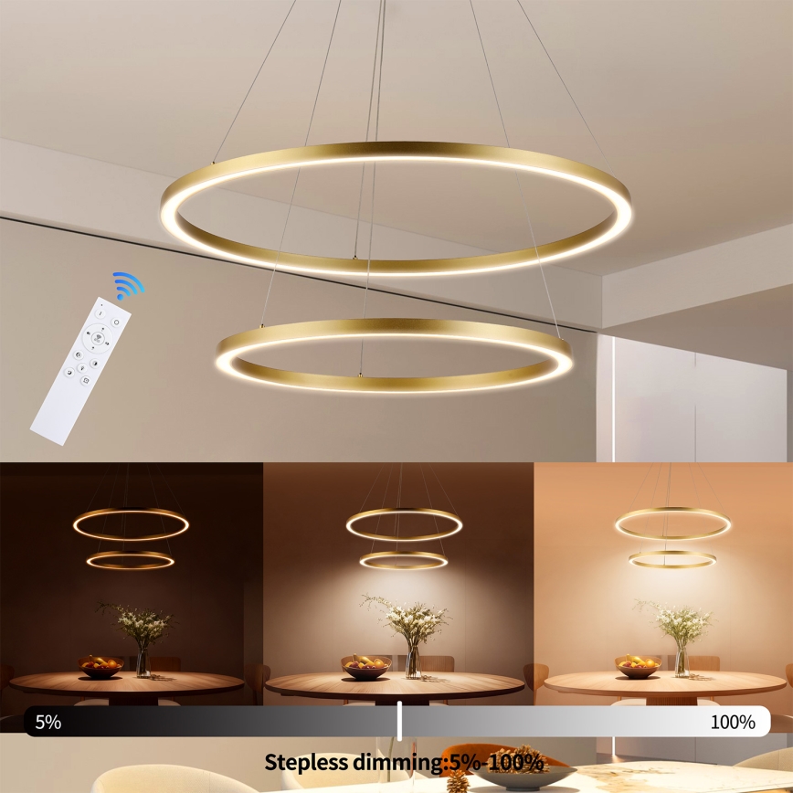 Brilagi - PORTOFINO dimmbare LED-Pendelleuchte mit Seilaufhängung LED/98W/230V 3000-6000K Ø 80 cm gold + Fernbedienung