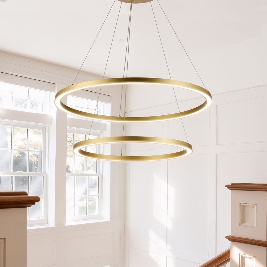 Brilagi - PORTOFINO dimmbare LED-Pendelleuchte mit Seilaufhängung LED/98W/230V 3000-6000K Ø 80 cm gold + Fernbedienung