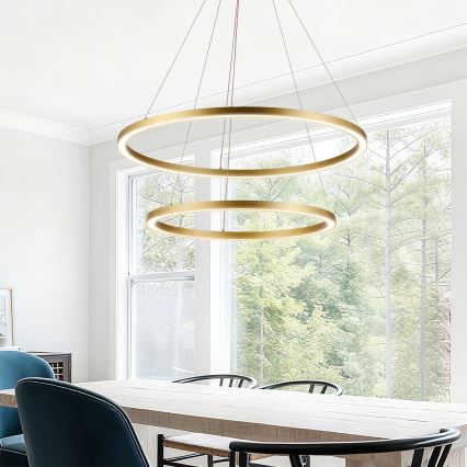 Brilagi - PORTOFINO dimmbare LED-Pendelleuchte mit Seilaufhängung LED/98W/230V 3000-6000K Ø 80 cm gold + Fernbedienung