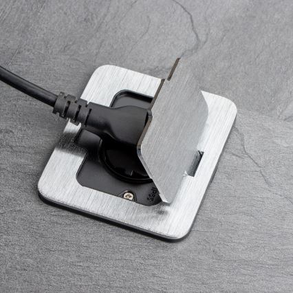 Brilagi - Presa a pavimento da incasso per esterni IP55 cromato opaco rettangolare