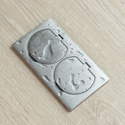 Brilagi - Presa doppia da incasso a pavimento per esterni IP55 argento rettangolare