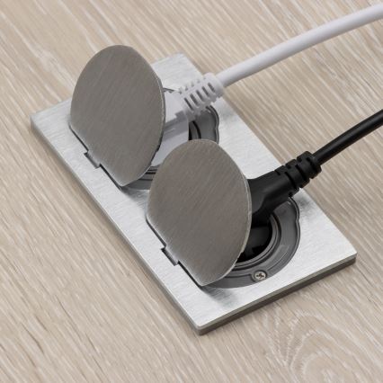 Brilagi - Presa doppia da incasso a pavimento per esterni IP55 argento rettangolare