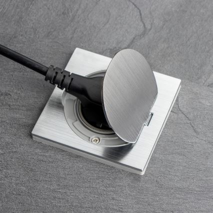 Brilagi - Prise de sol encastrable extérieure IP55 chrome mat carrée