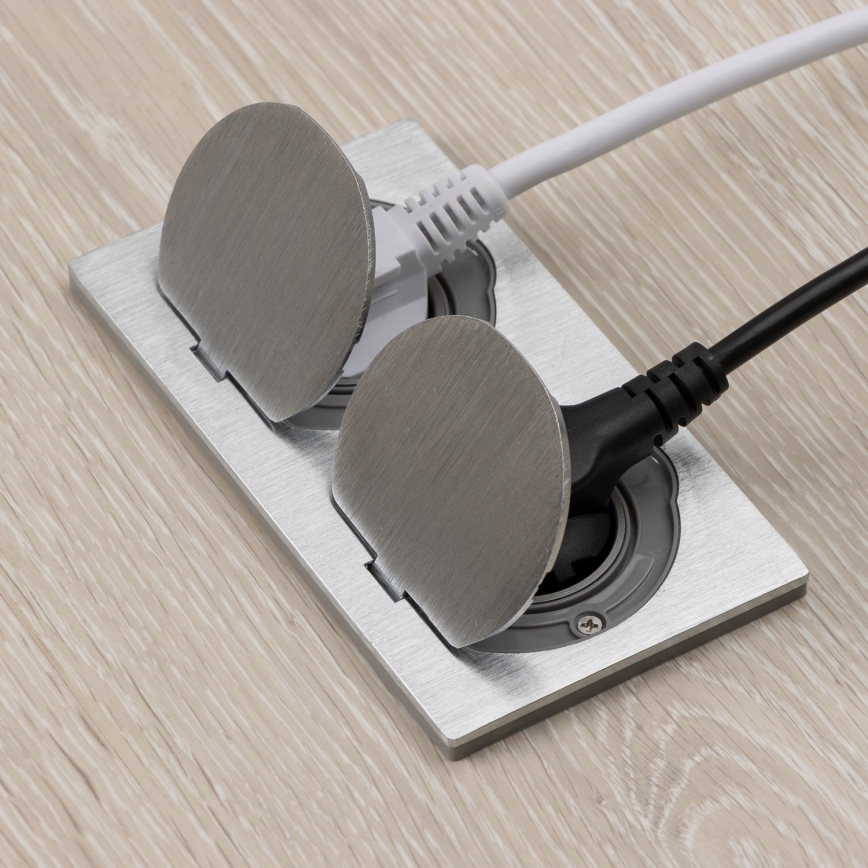 Brilagi - Prise double plancher encastrable extérieure IP55 argent rectangulaire