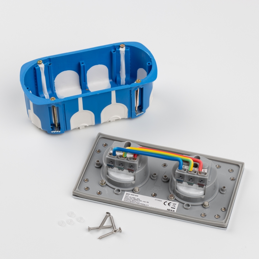 Brilagi - Prise double plancher encastrable extérieure IP55 argent rectangulaire
