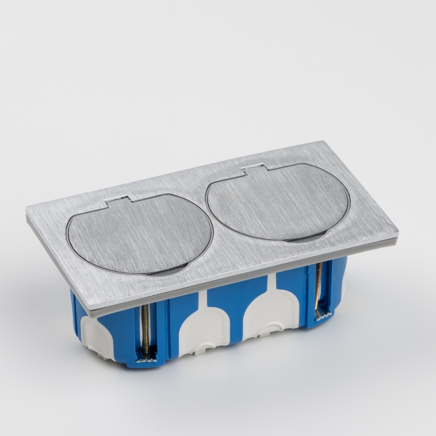 Brilagi - Prise double plancher encastrable extérieure IP55 argent rectangulaire