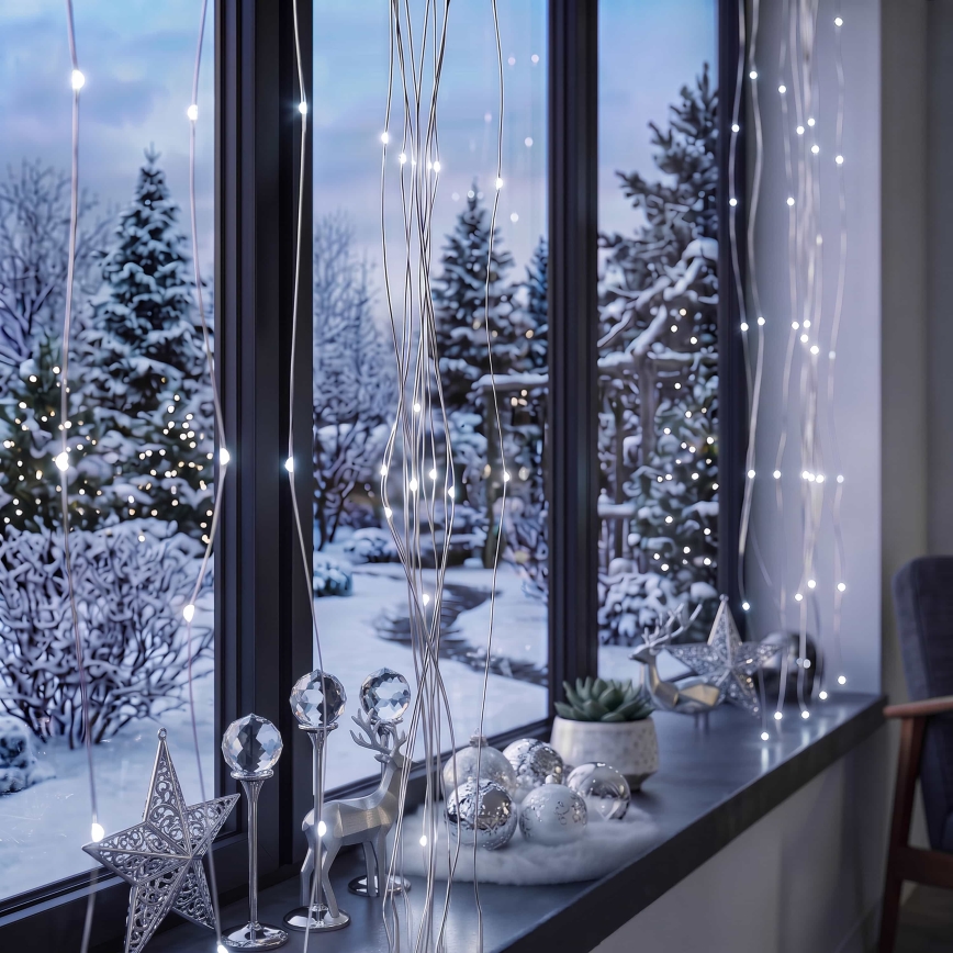BRILAGI - Rideau de Noël LED 300xLED/8 fonctions/3xAA/USB 1,2m blanc froid