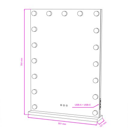 BRILAGI - Specchio da trucco LED dimmerabile HOLLYWOOD LED/15W/230V CCT + 2x USB 55x77 cm bianco