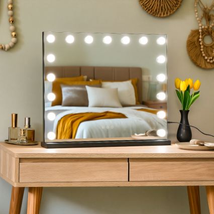 BRILAGI - Specchio da trucco dimmerabile a LED HOLLYWOOD LED/15W/230V CCT + 2x USB 60x50 cm nero