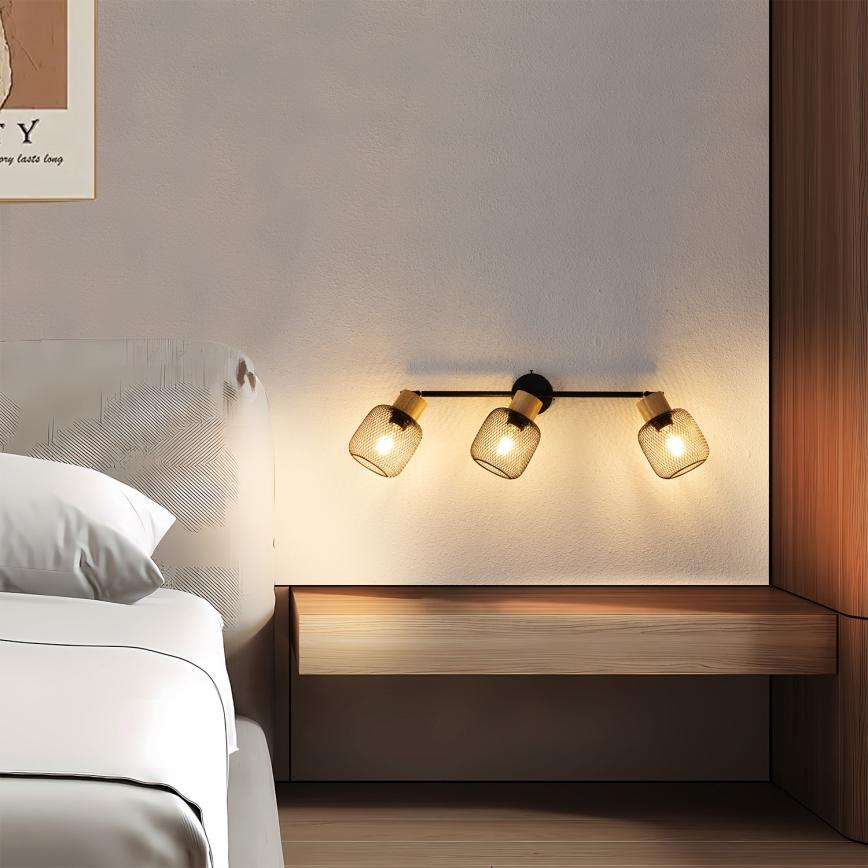 Brilagi - Spot BASKLITE 3xE27/15W/230V hévéa/noir