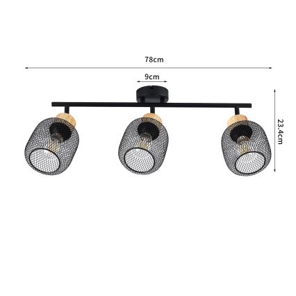 Brilagi - Spot BASKLITE 3xE27/15W/230V hévéa/noir