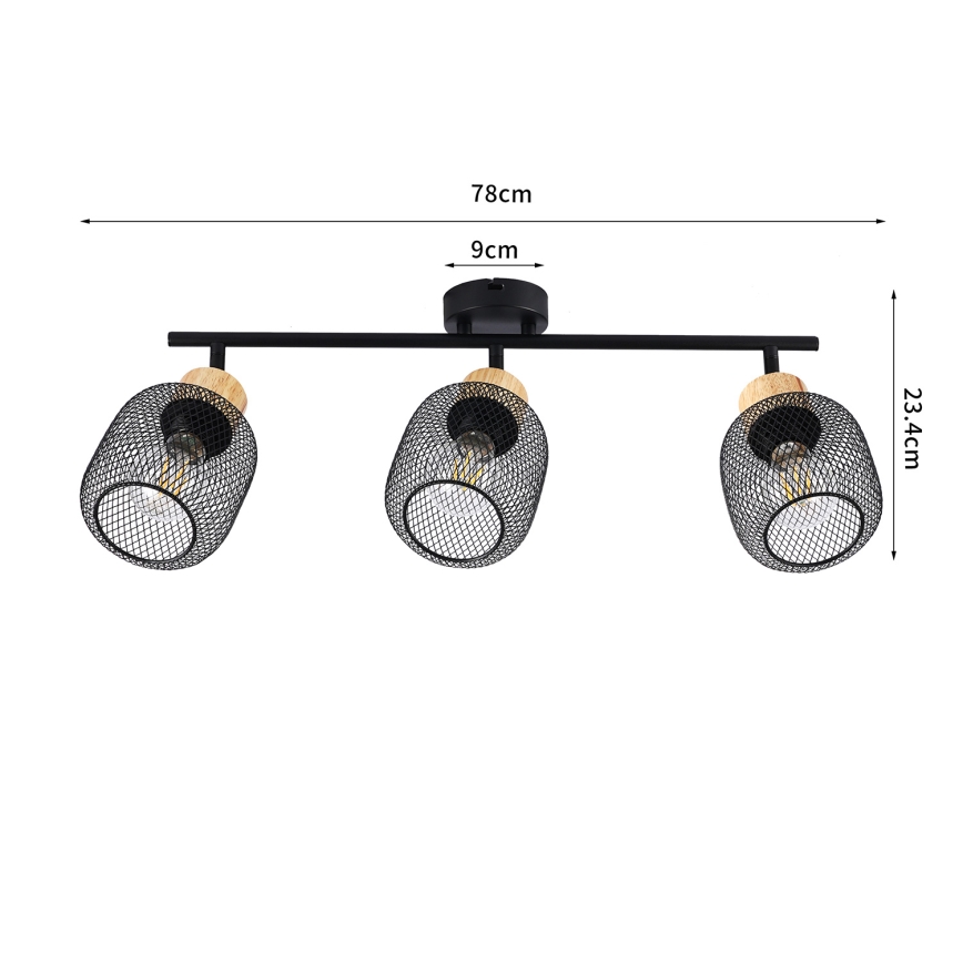 Brilagi - Spot BASKLITE 3xE27/15W/230V hévéa/noir
