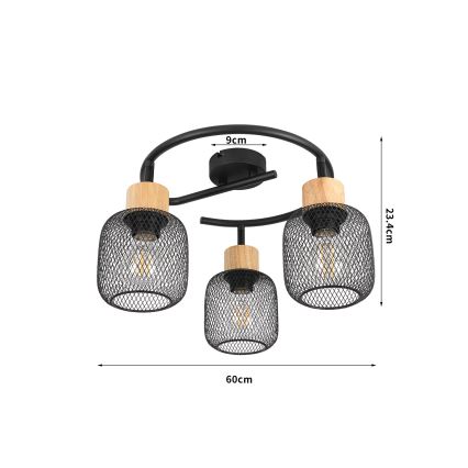 Brilagi - Spot BASKLITE 3xE27/15W/230V hévéa/noir