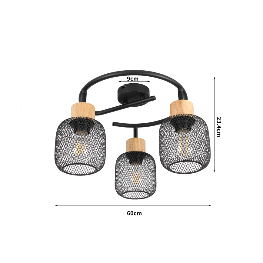 Brilagi - Spot BASKLITE 3xE27/15W/230V hévéa/noir