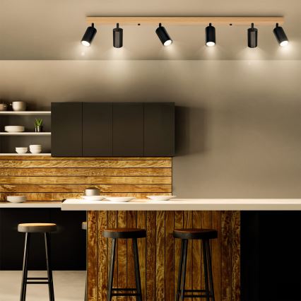 Brilagi - Spot d'éclairage SELE 6xGU10/30W/230V noir/décor chêne