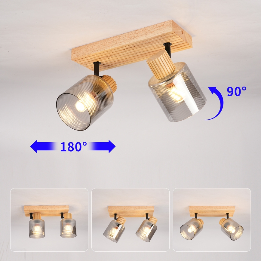 Brilagi - Spot HYGGE 2xE14/15W/230V hévéa/verre fumé