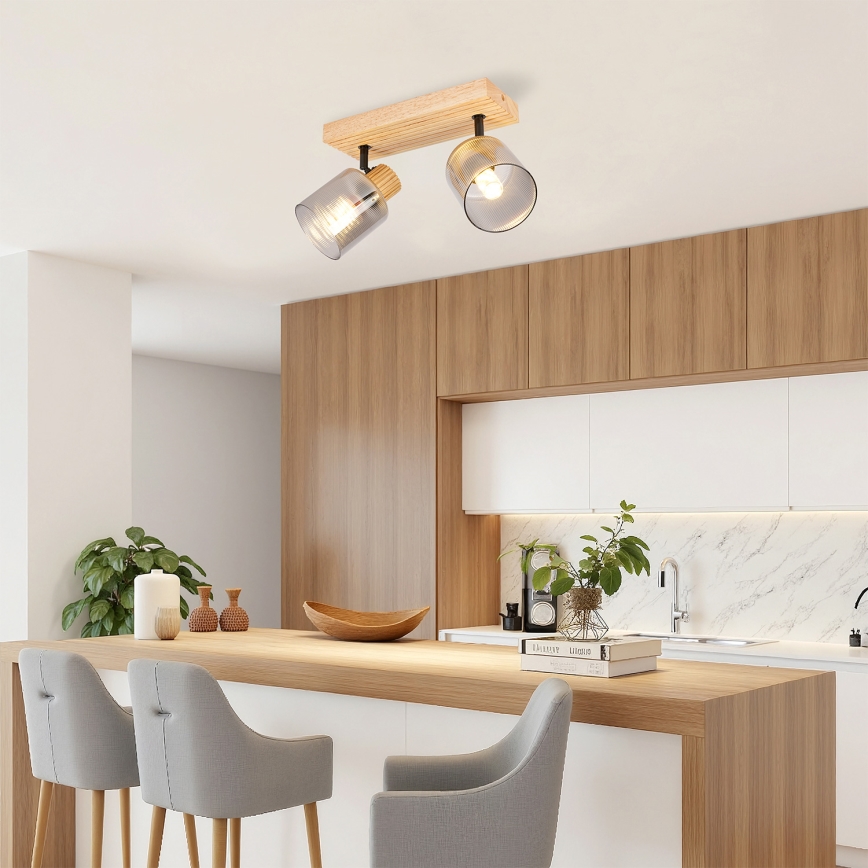 Brilagi - Spot HYGGE 2xE14/15W/230V hévéa/verre fumé