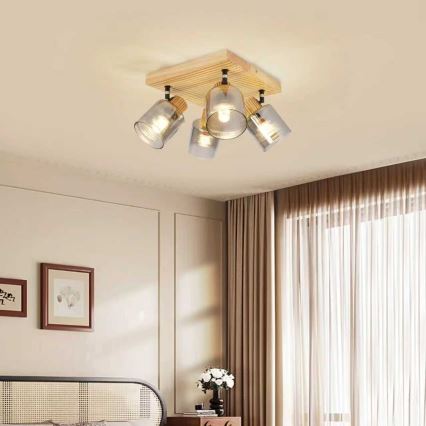 Brilagi - Spot HYGGE 4xE14/15W/230V bois d'hévéa/verre fumé