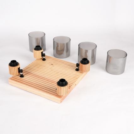 Brilagi - Spot HYGGE 4xE14/15W/230V bois d'hévéa/verre fumé