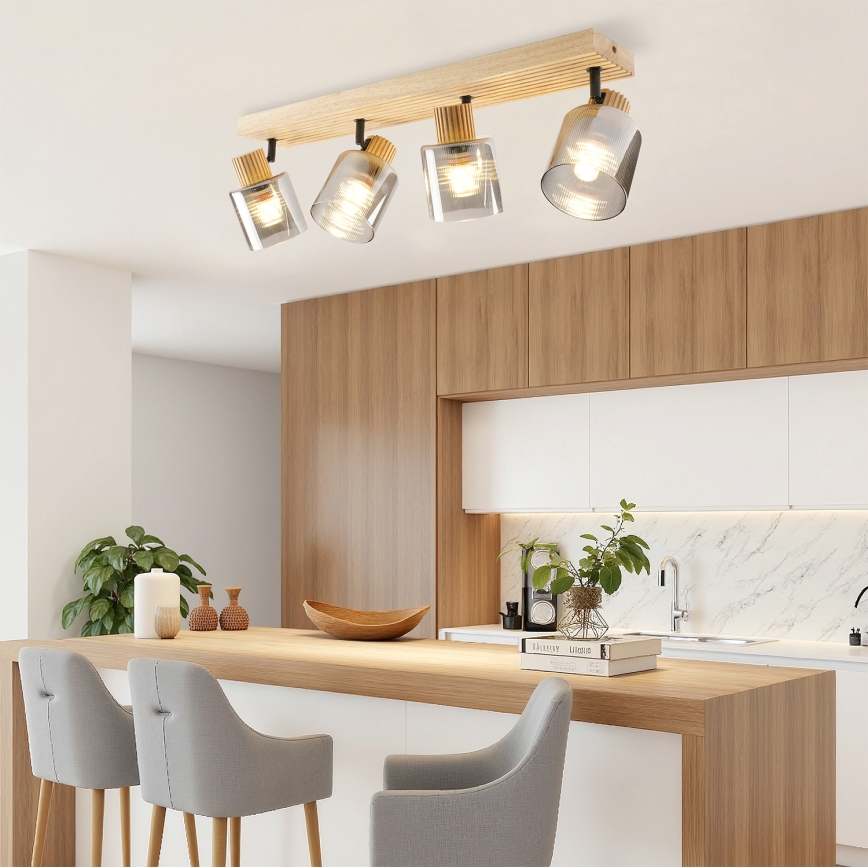 Brilagi - Spot HYGGE 4xE14/15W/230V hévéa/fumé