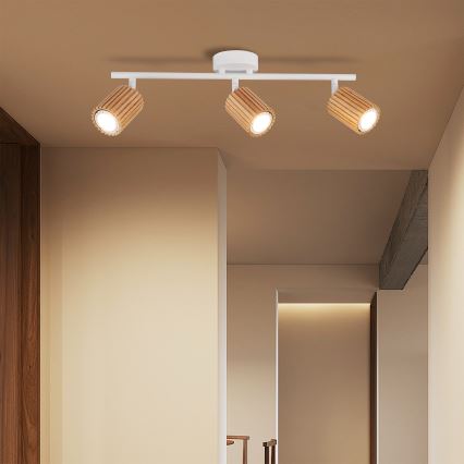 Brilagi - Spot MODERN WOOD 3xGU10/8W/230V bois d'hévéa/blanc