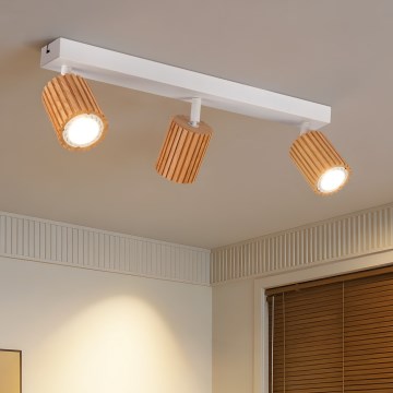 Brilagi - Spot MODERN WOOD 3xGU10/8W/230V bois d'hévéa/blanc